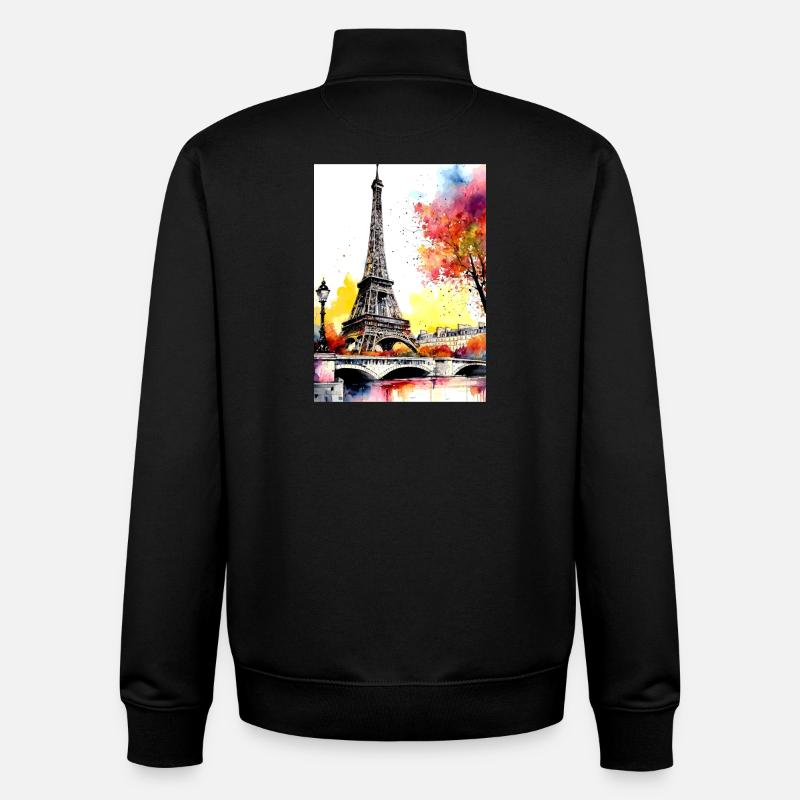 Tour Eiffel en aquarelle automnale - Sweat zippé unisexe en coton bio Stanley/Stella - noir