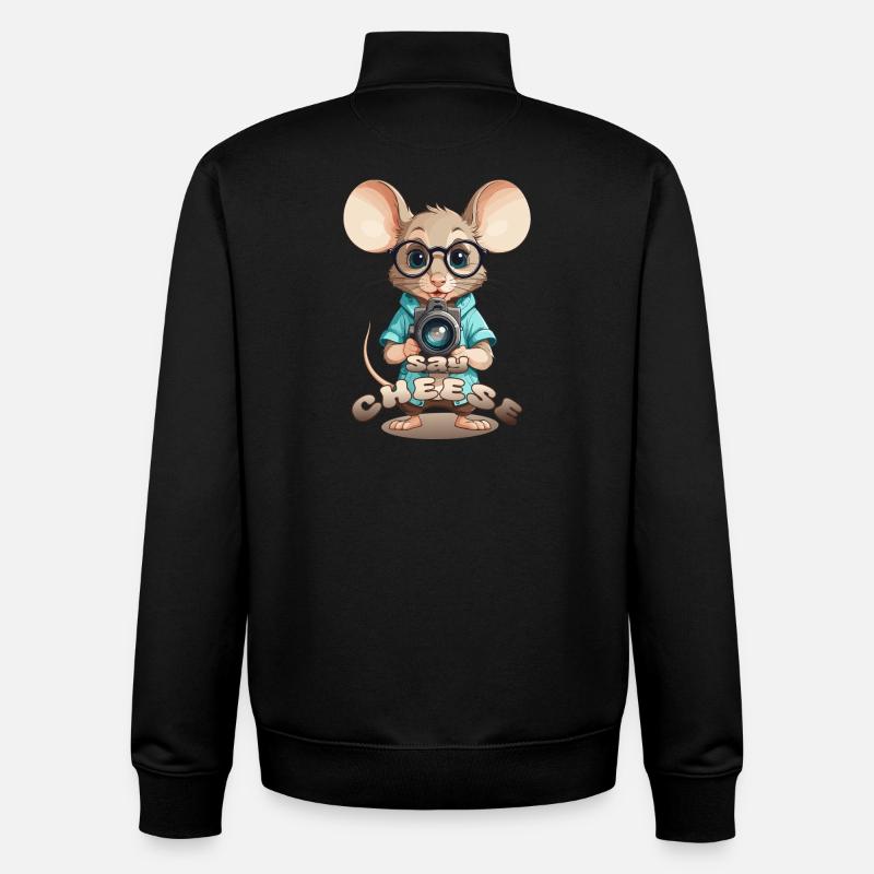 Souris avec caméra - Sweat zippé unisexe en coton bio Stanley/Stella - noir
