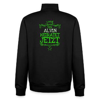 Geschenk für Alvin - Unisex Organic Zip Sweatshirt von Stanley/Stella - Schwarz - Hinten - AI Model Male 185 light (185cm)