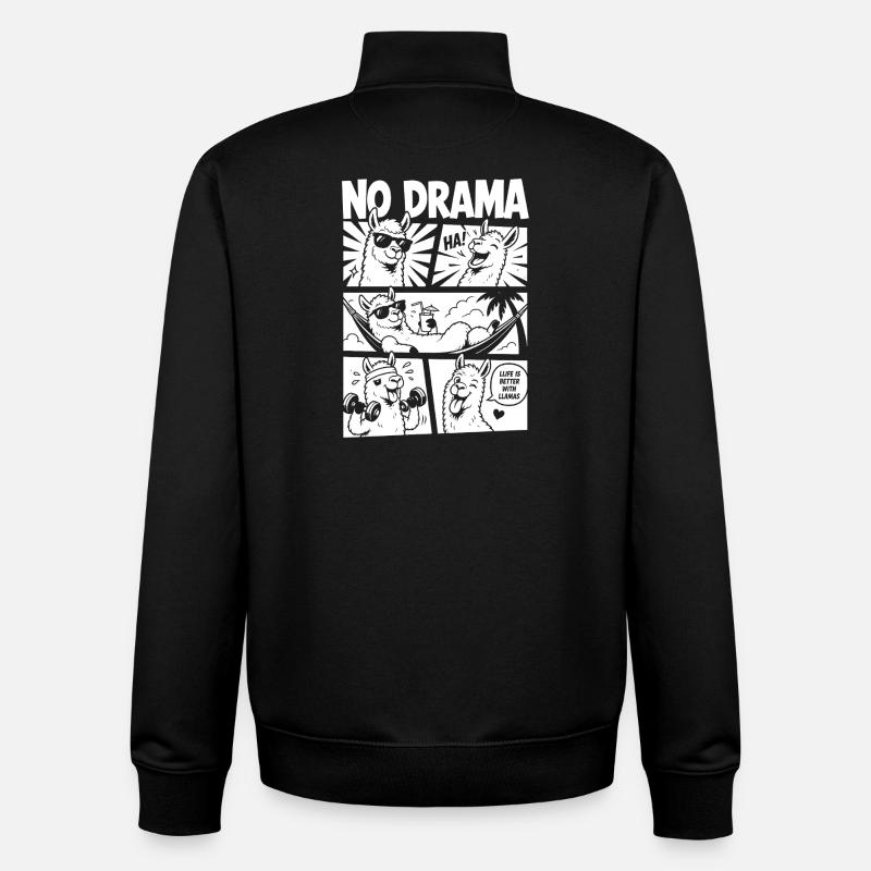 No Drama Llama Comic Design - Unisex Organic Zip Sweatshirt by Stanley/Stella - black