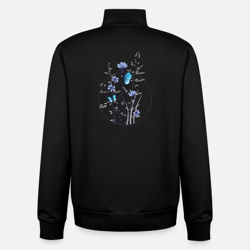herbes délicates, bleuets et papillons - Sweat zippé unisexe en coton bio Stanley/Stella - noir