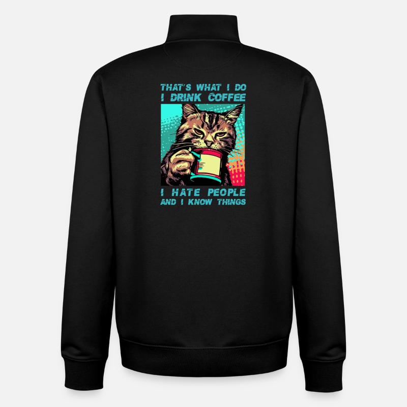 Kaffee mit einer Katze - Unisex Organic Zip Sweatshirt von Stanley/Stella - Schwarz