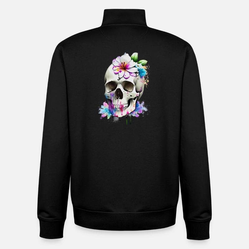 Crâne avec lys - Sweat zippé unisexe en coton bio Stanley/Stella - noir