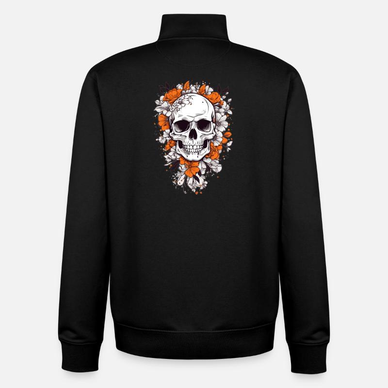Crâne avec des fleurs - Sweat zippé unisexe en coton bio Stanley/Stella - noir