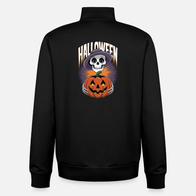 Halloween Skeleton with Lantern Pumpkin - Unisex Organic Zip Sweatshirt by Stanley/Stella - black