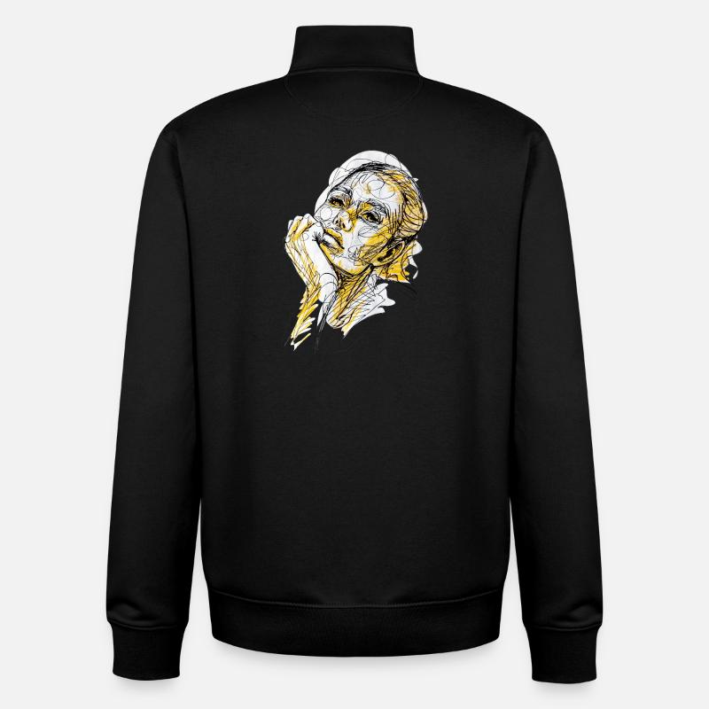 illustration ennuyée aquarelle carographique - Sweat zippé unisexe en coton bio Stanley/Stella - noir