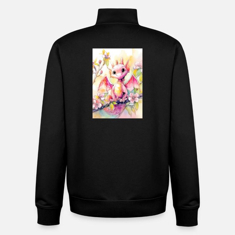Dragon aquarelle florale - Sweat zippé unisexe en coton bio Stanley/Stella - noir