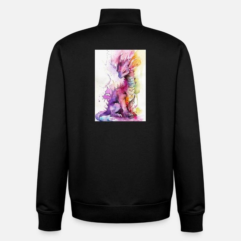 Regenbogen Aquarell Drache - Unisex Organic Zip Sweatshirt von Stanley/Stella - Schwarz