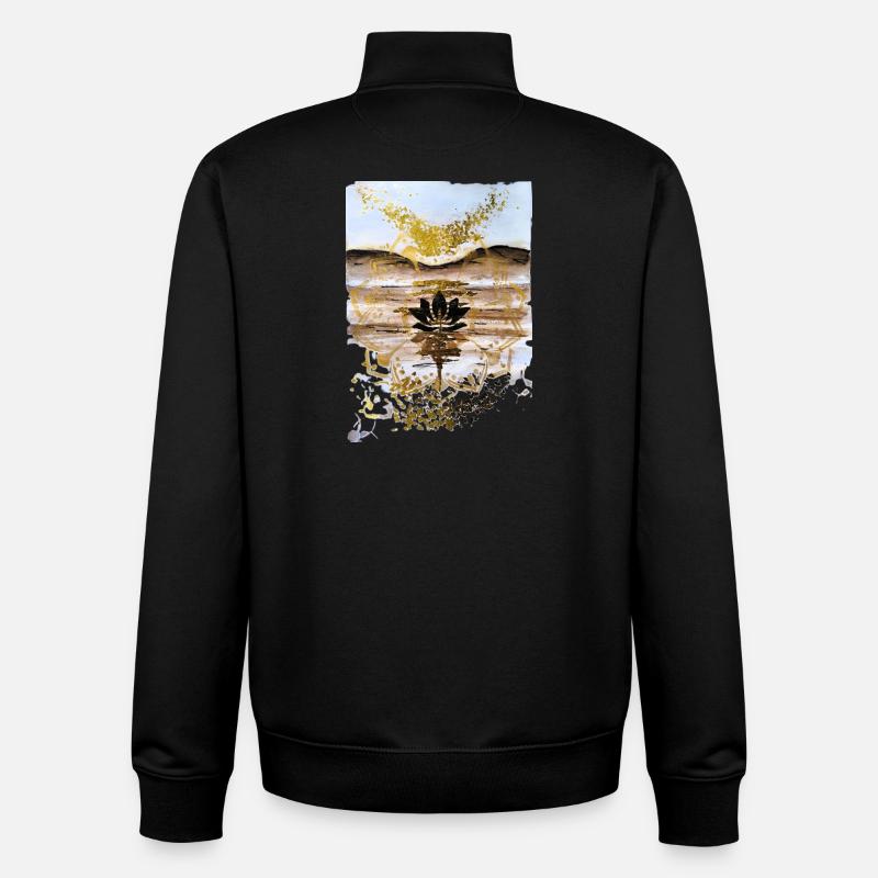 Lotus d’or sur le crépuscule du désert - Sweat zippé unisexe en coton bio Stanley/Stella - noir