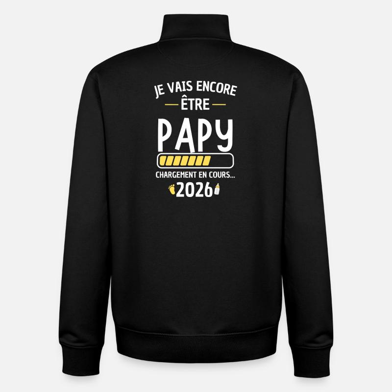 Papy 2026 Chargement Nouveau Bébé - Sweat zippé unisexe en coton bio Stanley/Stella - noir
