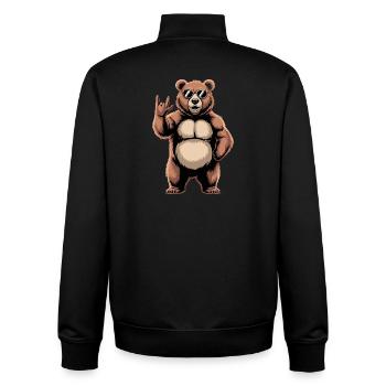  Cooler Rock Bär Mit Sonnenbrille Handzeichen Rock - Unisex Organic Zip Sweatshirt von Stanley/Stella - Schwarz - Hinten - AI Model Male 185 light (185cm)