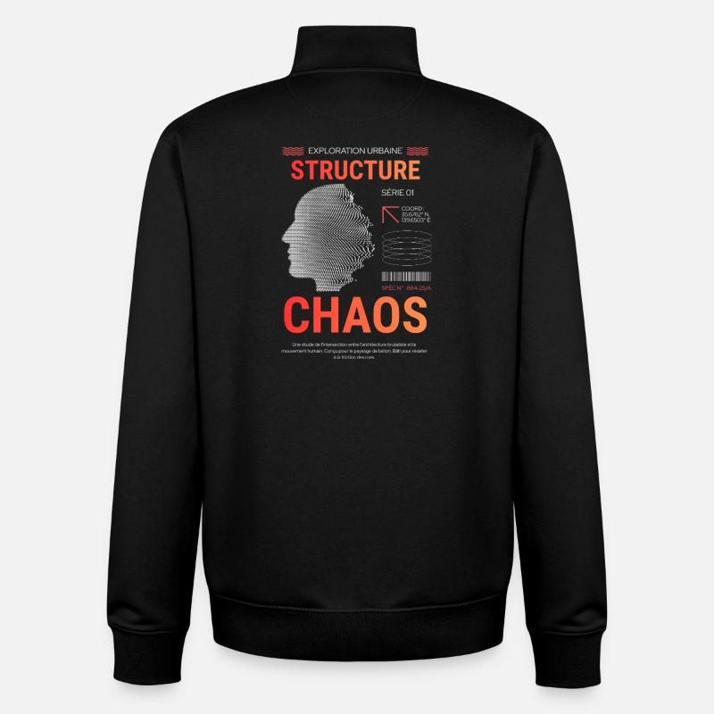 Structure Chaos Urbaine - Sweat zippé unisexe en coton bio Stanley/Stella - noir