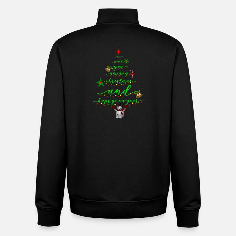 Script Christmas Tree with Snowman - Unisex Organic Zip Sweatshirt by Stanley/Stella - black