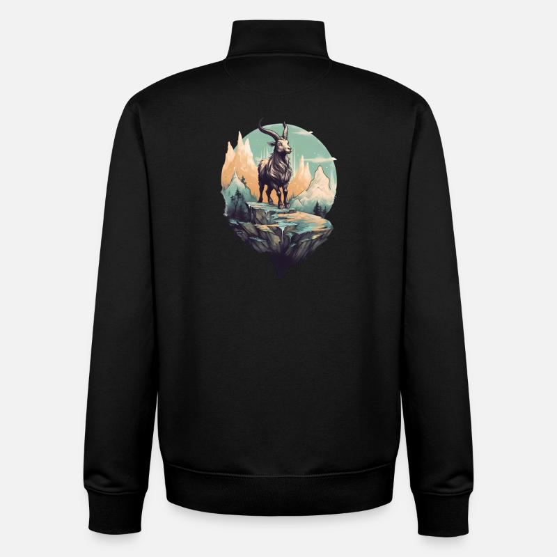 Mythical mountain goat on Flyerfelsen - Unisex Organic Zip Sweatshirt by Stanley/Stella - black