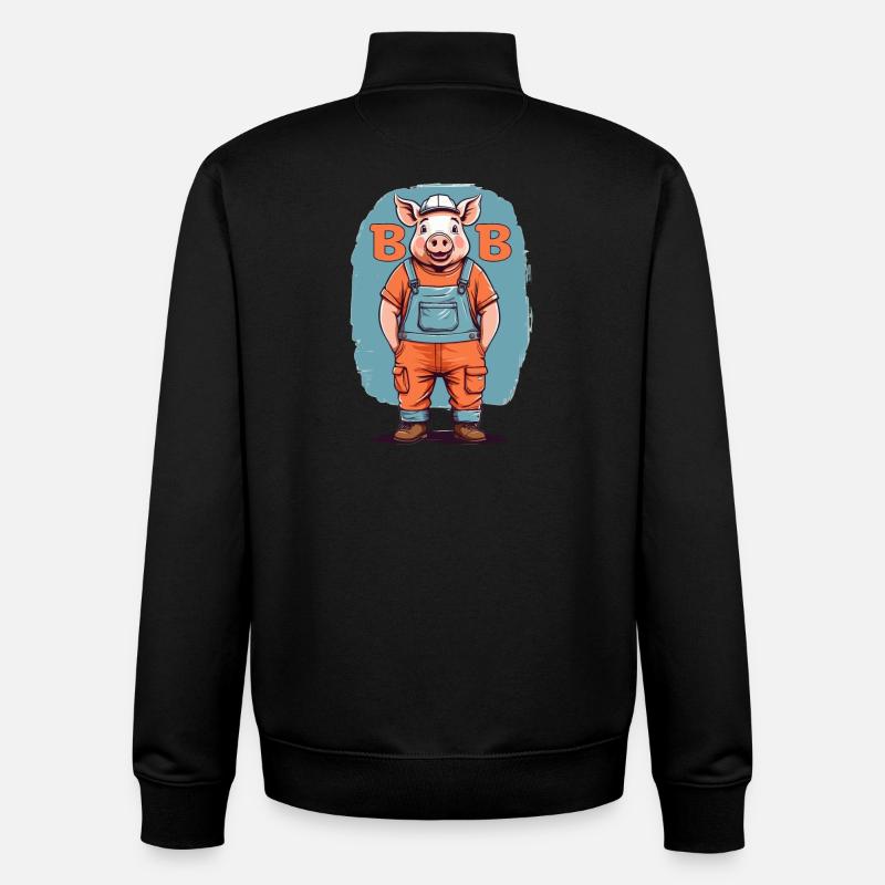 Bob le cochon de construction - Sweat zippé unisexe en coton bio Stanley/Stella - noir