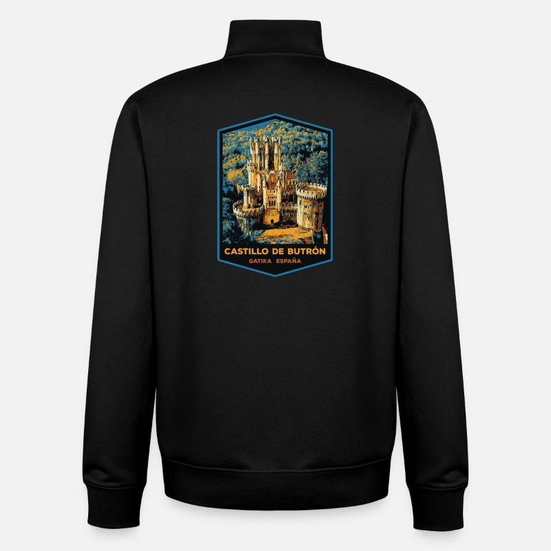 Illustration Château de Butrón, Gatika - Sweat zippé unisexe en coton bio Stanley/Stella - noir