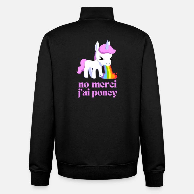 Non merci j'ai poney - Sweat zippé unisexe en coton bio Stanley/Stella - noir