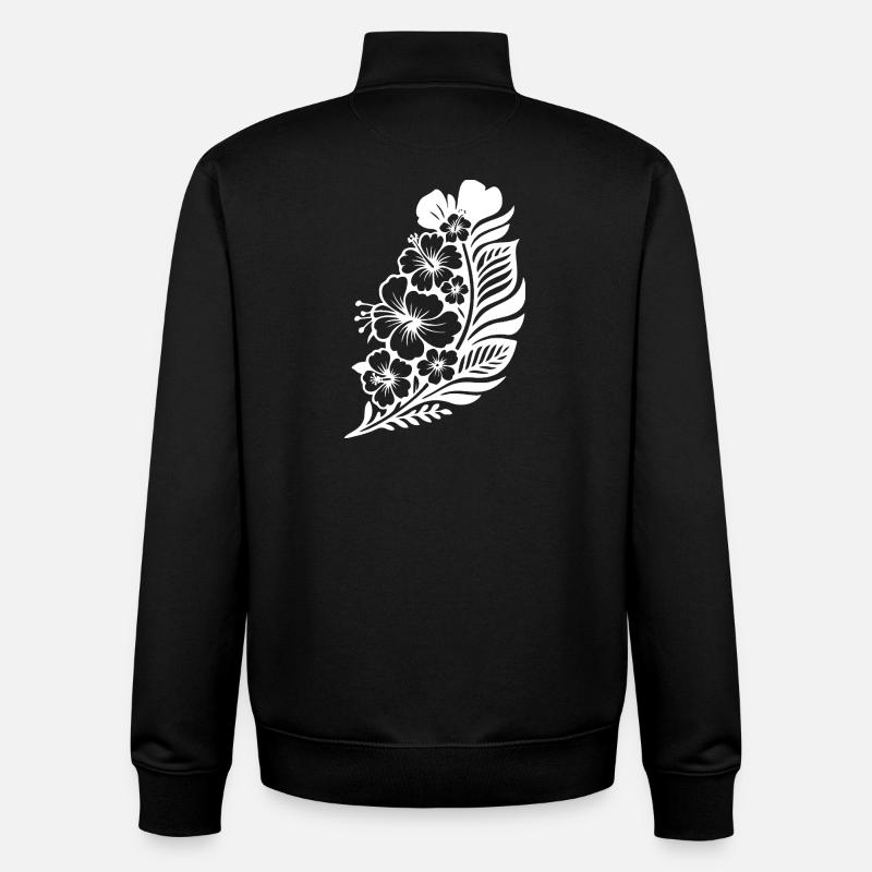Hibiscus tropical et palmier - Sweat zippé unisexe en coton bio Stanley/Stella - noir