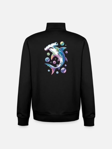 Vibrant Shark with Bubble Accents - Unisex Organic Zip Sweatshirt by Stanley/Stella - black