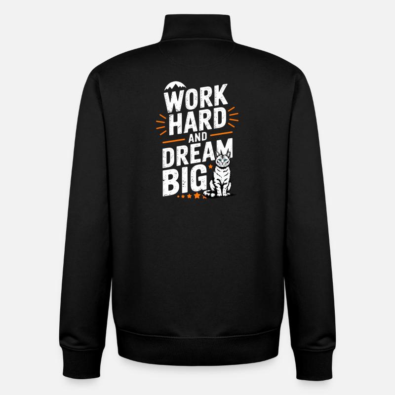 Travaille dur Rêve de grand chat - Sweat zippé unisexe en coton bio Stanley/Stella - noir