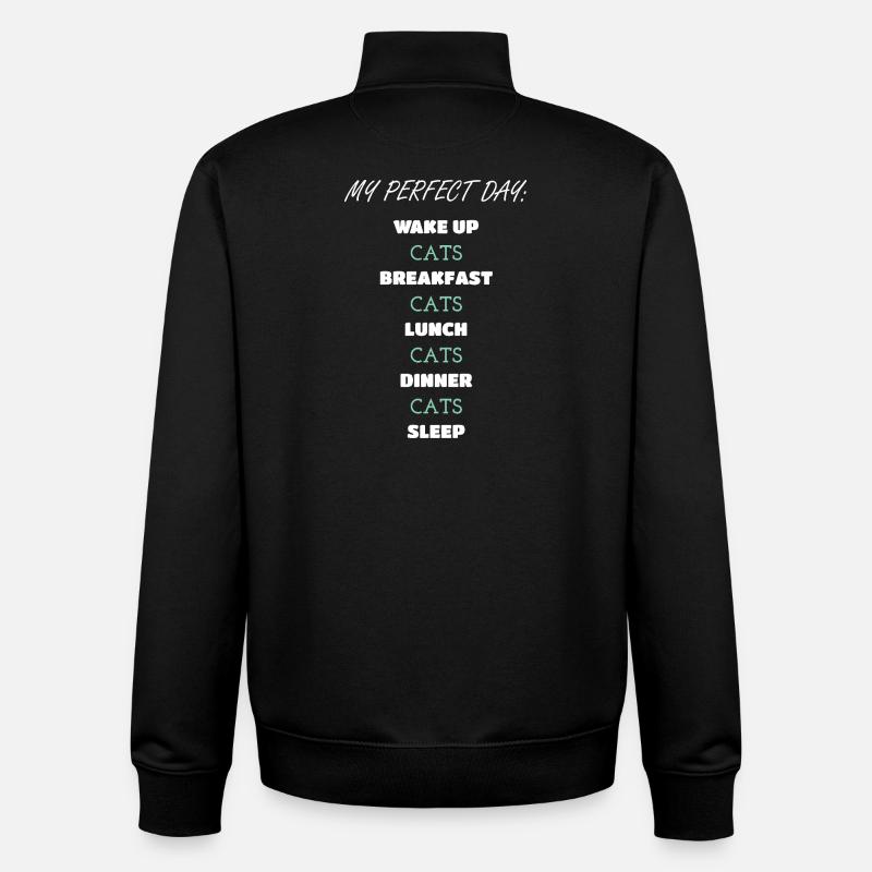 Whimsical Cat Daily Routine Design - Unisex Organic Zip Sweatshirt by Stanley/Stella - black