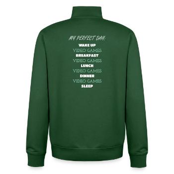 Gaming Lifestyle Quote Print - Unisex Organic Zip Sweatshirt by Stanley/Stella - bottle green - Back - AI Model Male 185 dark (185cm)