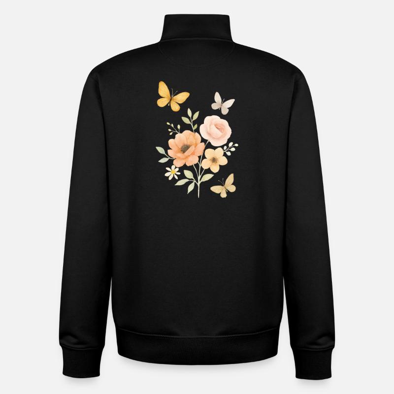 Fleurs pastel motifs papillon - Sweat zippé unisexe en coton bio Stanley/Stella - noir