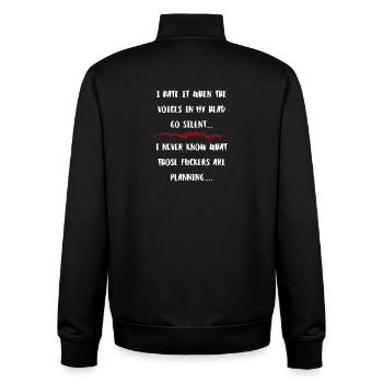 Stimmen in meinem Kopf Stille Drohungen - Unisex Organic Zip Sweatshirt von Stanley/Stella - Schwarz - Hinten - AI Model Male 185 light (185cm)