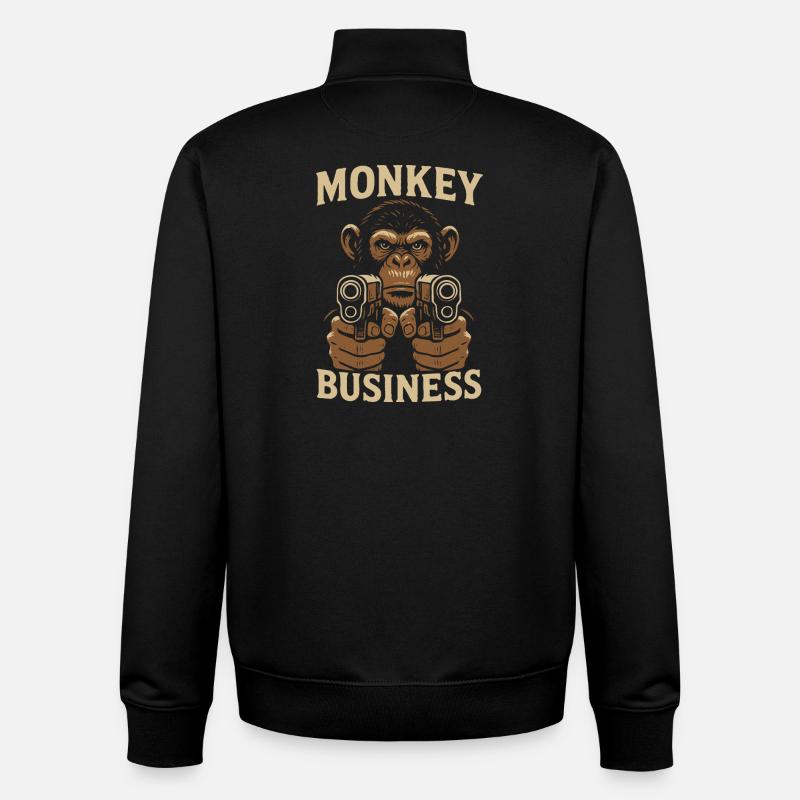 Singe avec pistolet d’affaires de singe - Sweat zippé unisexe en coton bio Stanley/Stella - noir