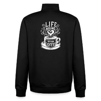 La vie commence après le café – Drôle de dicton sur le café - Sweat zippé unisexe en coton bio Stanley/Stella - noir - Dos - AI Model Male 185 light (185cm)