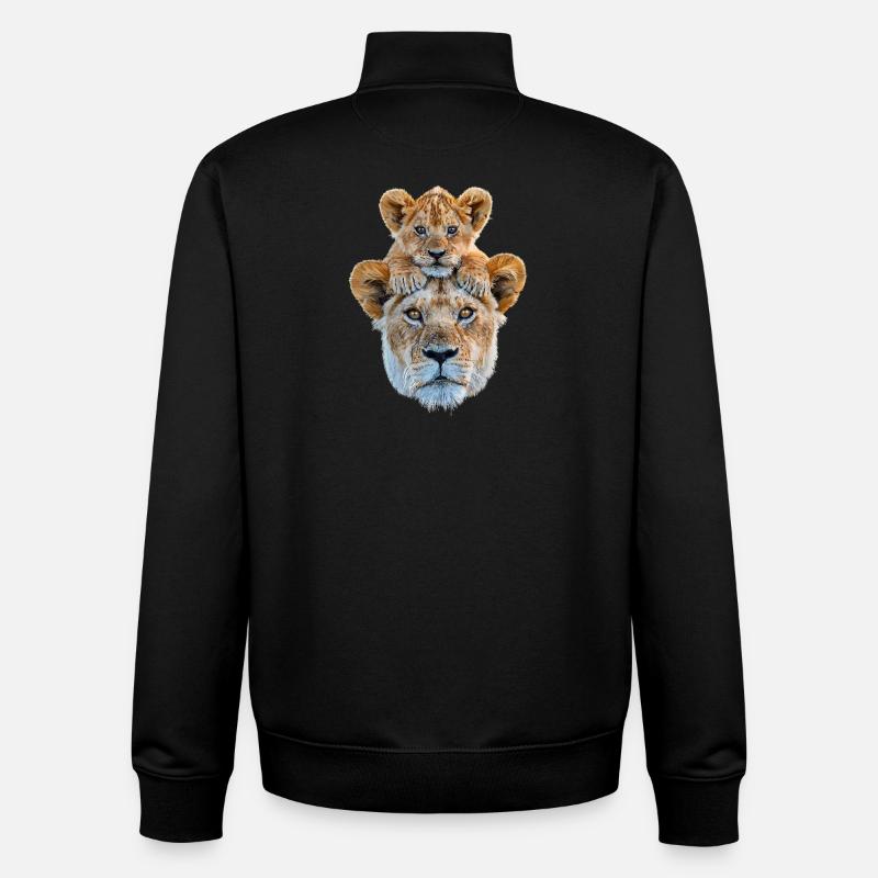 Mère lione avec un petit - Sweat zippé unisexe en coton bio Stanley/Stella - noir
