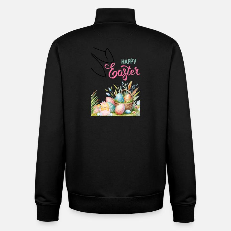Panier de Pâques pastel et œufs - Sweat zippé unisexe en coton bio Stanley/Stella - noir