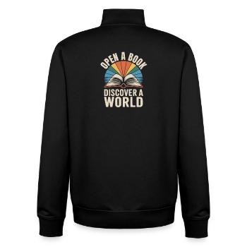 Buch entdecken Sie die Welt beim Lesen von Büchern - Unisex Organic Zip Sweatshirt von Stanley/Stella - Schwarz - Hinten - AI Model Male 185 light (185cm)