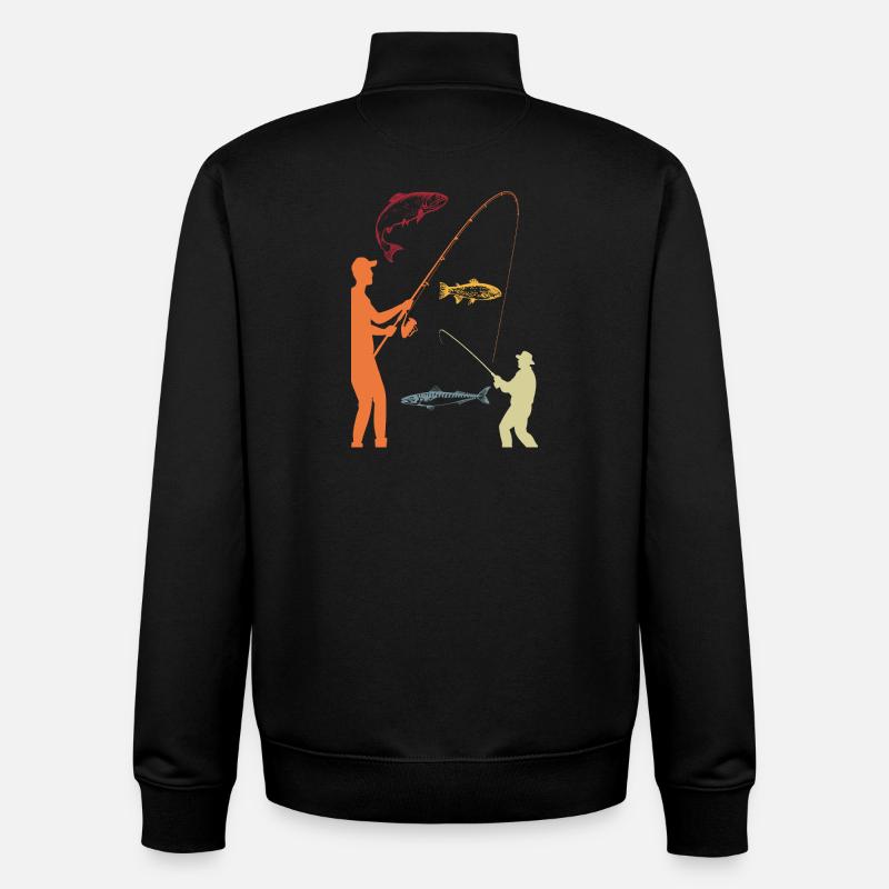Pêcheur Pêcheur Pêcheur Passe-temps Rétro - Sweat zippé unisexe en coton bio Stanley/Stella - noir