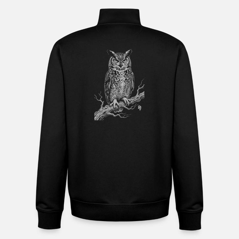 Owl Silhouette on Moonlit Branch - Unisex Organic Zip Sweatshirt by Stanley/Stella - black