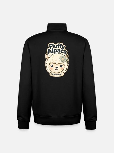 Cute Funny Gifts, Fluffy Alpaca Unbothered - Unisex Organic Zip Sweatshirt by Stanley/Stella - black