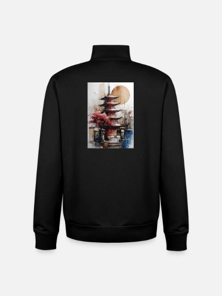 Zen-Sonne-Aquarellpagode - Unisex Organic Zip Sweatshirt von Stanley/Stella - Schwarz