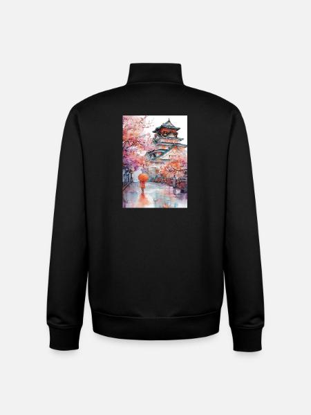 Japanese pagoda and cherry blossoms - Unisex Organic Zip Sweatshirt by Stanley/Stella - black