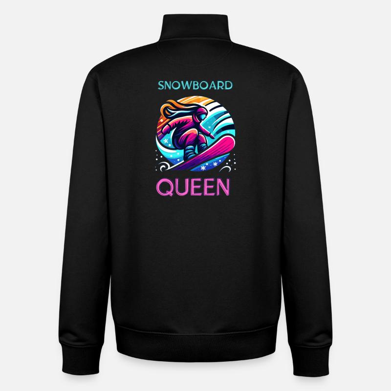 Neon Snowboard Queen Illustration - Unisex Organic Zip Sweatshirt by Stanley/Stella - black