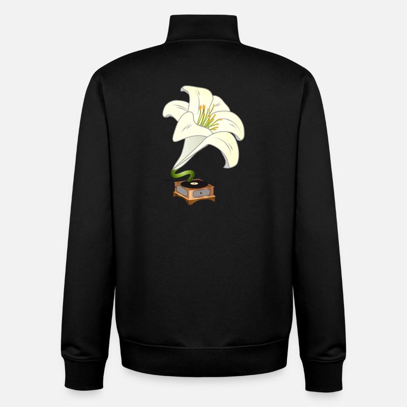 Lilie als Grammophon – Nostalgisches Blumendesign - Unisex Organic Zip Sweatshirt von Stanley/Stella - Schwarz