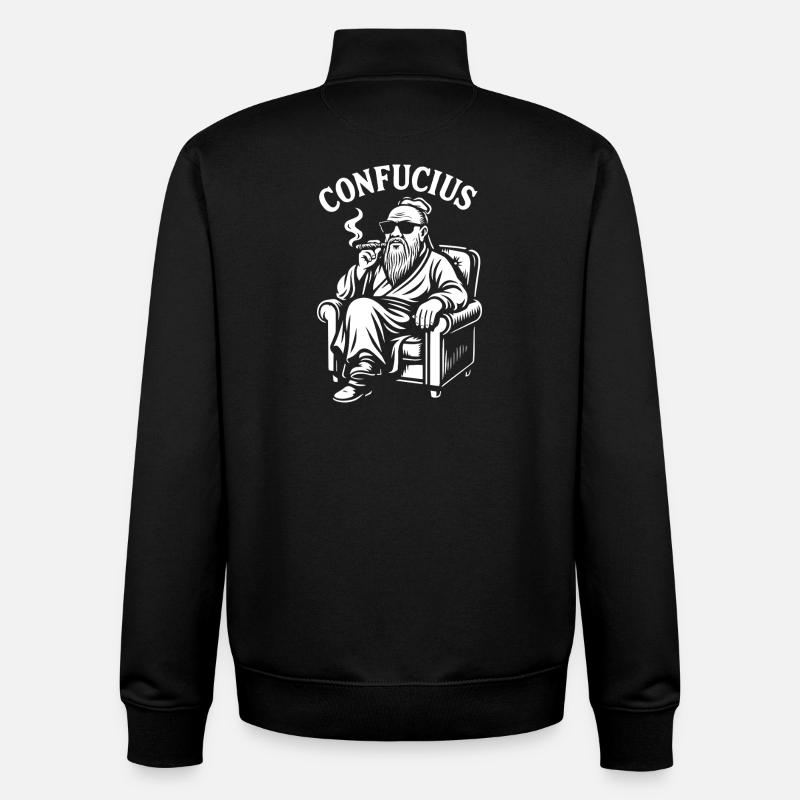 Confucius Lounge Cigare à barbe - Sweat zippé unisexe en coton bio Stanley/Stella - noir