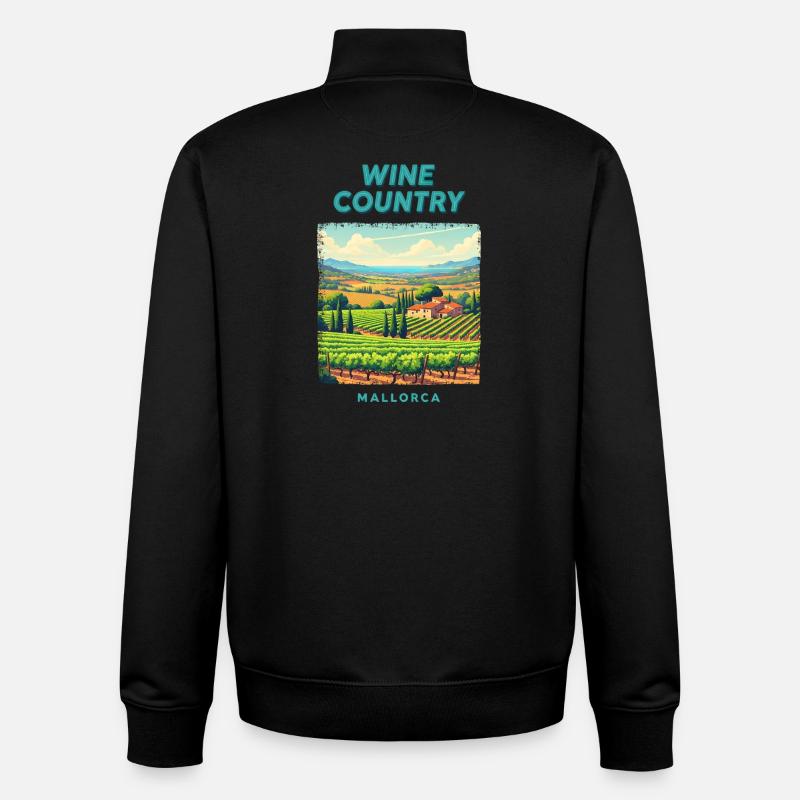 Majorque Vignobles Campagne Vacances Voyage - Sweat zippé unisexe en coton bio Stanley/Stella - noir