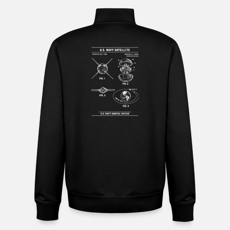 Navy Satellite Blueprint Diagram - Unisex Organic Zip Sweatshirt by Stanley/Stella - black
