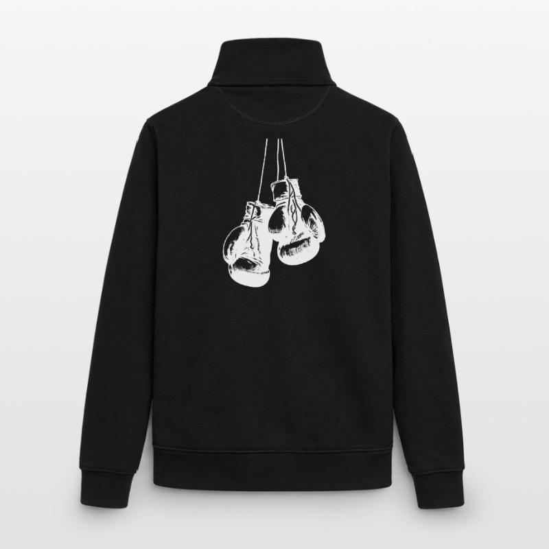Conception de gants de boxe blancs suspendus. Conception de logo Sweat zippé unisexe en coton bio Stanley/Stella