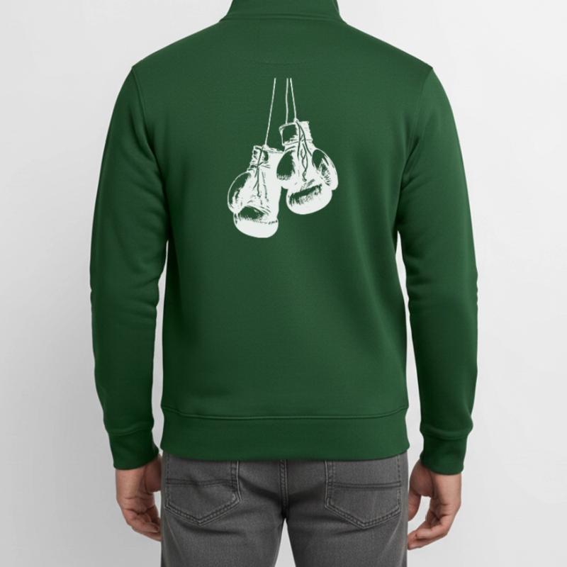 Conception de gants de boxe blancs suspendus. Conception de logo Sweat zippé unisexe en coton bio Stanley/Stella