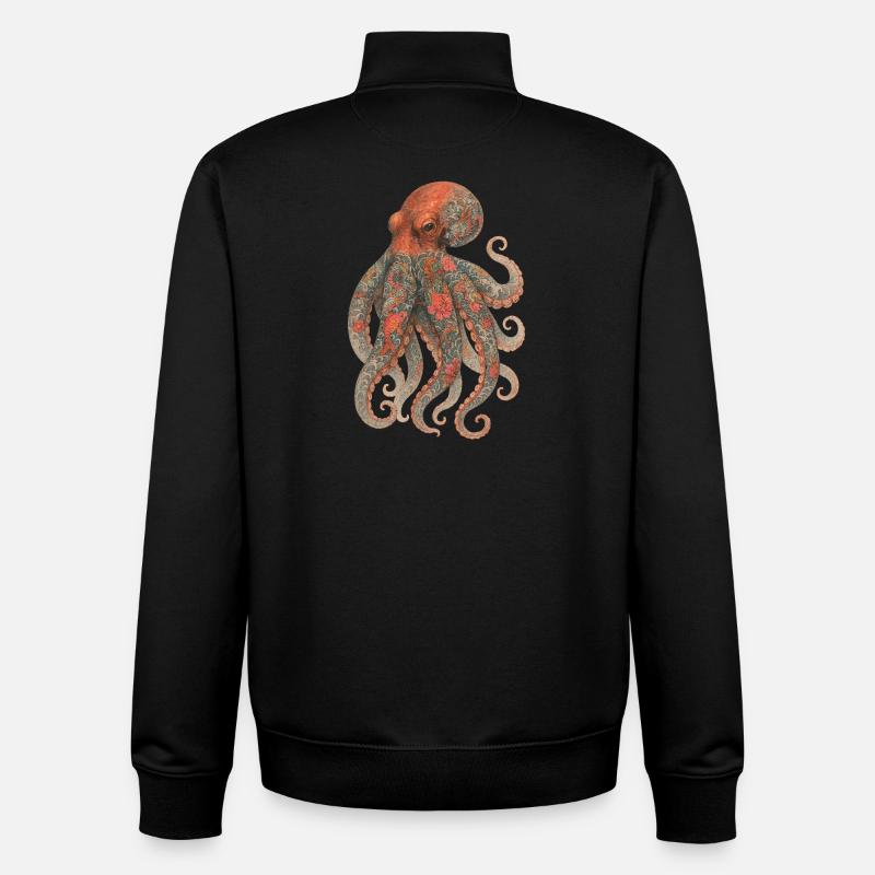 Octopus Yakuza – Aquarelle Tatouée Élégance - Sweat zippé unisexe en coton bio Stanley/Stella - noir