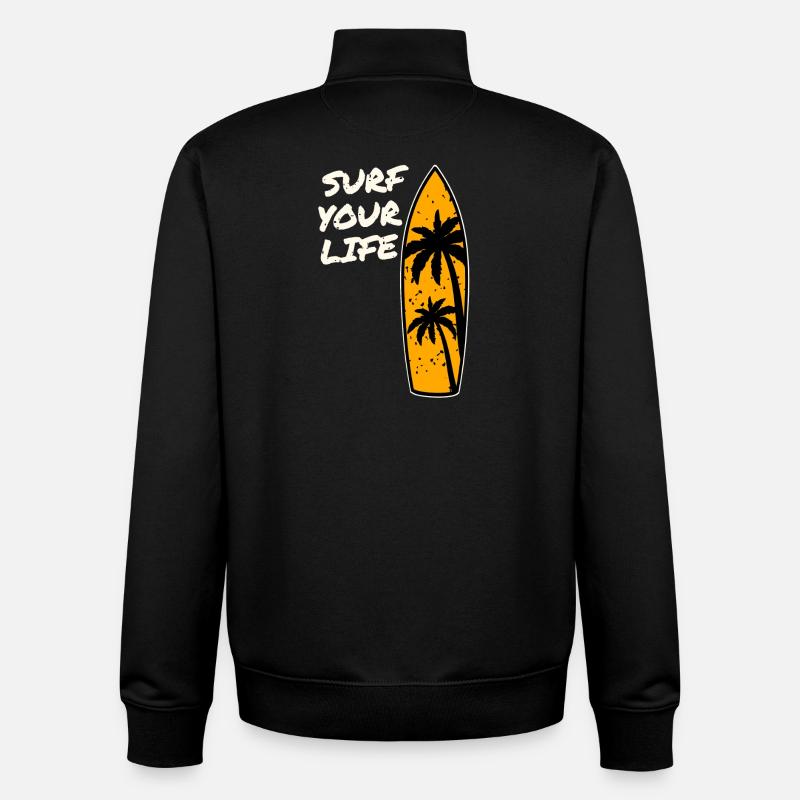 Devise de la vie de surfeur - Sweat zippé unisexe en coton bio Stanley/Stella - noir
