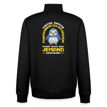 Unter Druck funktioniere ich am besten - Unisex Organic Zip Sweatshirt von Stanley/Stella - Schwarz - Hinten - AI Model Male 185 light (185cm)
