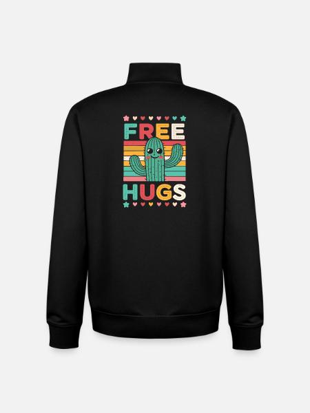 Cactus Free Hugs Retro Pastel - Unisex Organic Zip Sweatshirt by Stanley/Stella - black