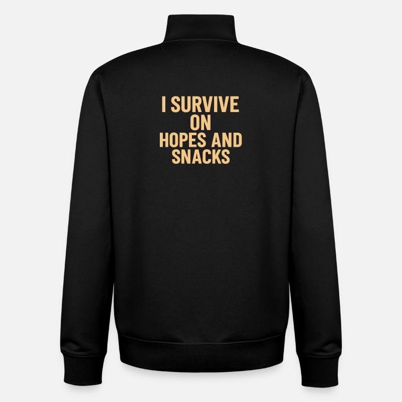 Ich überlebe von Hoffnungen und Snacks - Unisex Organic Zip Sweatshirt von Stanley/Stella - Schwarz